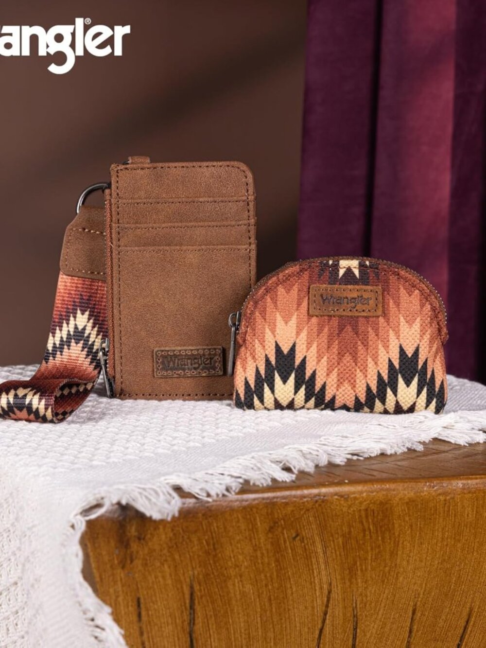Wrangler Aztec Keychain Wristlet Wallets For Women Western Dual Pouch Wristlet C View 5